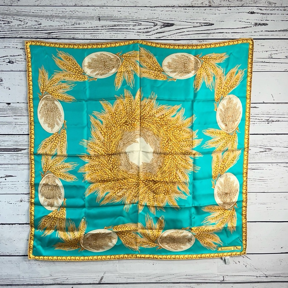 Dior Silk Scarf in Teal and Gold - Picture 2 of 9